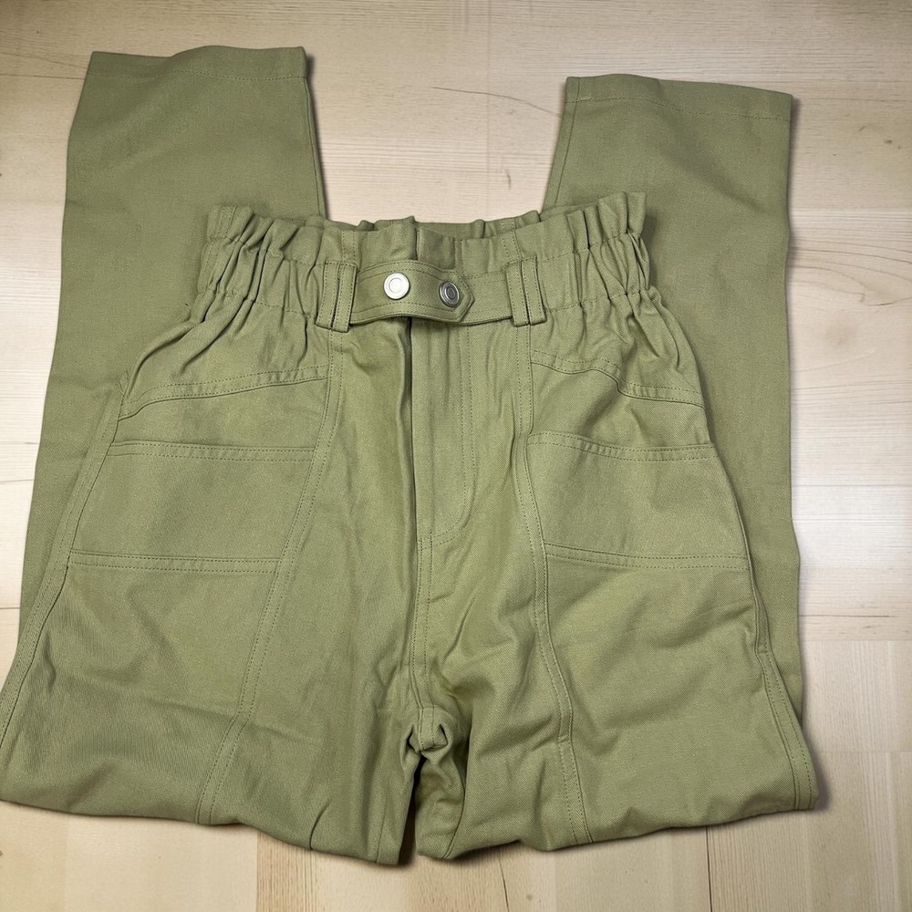 Elodie Womens High Waisted Paperbag Utility Pants Olive Green Size S